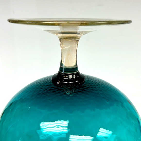Mid century modern  handblownturquoise glass  JUMBO sized diamond optic snifter - Picture 6 of 10